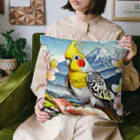 Paonのズーのオカメインコと山景色 Cushion