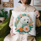 りんりんの可愛いシロクマちゃんショップ　かわいいよ！の花に囲まれている白くま Cushion