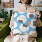 にこにこしろいるか市場 suzuri支店のおにぎりとしろいるか(水色) Cushion