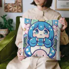 カピパーラ🐻の青い髪の姫とピンクのかわいい生物♪ Cushion