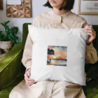 古賀新太郎の夕日に染まる海を背 Cushion