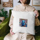 にっくすSTOREの人ごみで押されたり、ぶつけられる青いゾウ Cushion