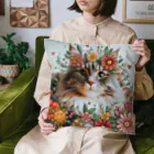 Y m @Y's shopの猫とポップなお花 Cushion