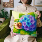 かるるんショップのあじさいとカタツムリ　雨上がり Cushion