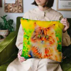 猫好きの谷の猫の水彩画/花畑のサイベリアンねこのイラスト/キジトラネコ クッション