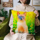 猫好きの谷の猫の水彩画/花畑のトンキニーズねこのイラスト/ポイントネコ Cushion