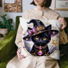 黒猫ギャラリー🐈‍⬛の黒猫の魔法使い Cushion