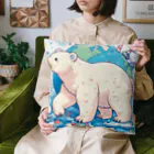 れいのホッキョクグマの冒険：地球を背景に未来へ進む姿 Cushion