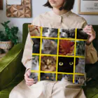 funny-boneの猫にゃ パッチワーク風 cat patchwork イエロー yellow Cushion