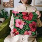 オンラインショップイエローリーフの赤色の花ハイビスカス Cushion