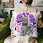 ネコのひたいのニャンコと美味しい時間シリーズ「PURPLE・スイーツ」背景無し Cushion