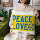 サトオのウクライナ色PEACE LOVEピースマーク（Peace symbol） クッション