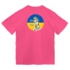 諭苑のSUZURI店のLove＆Peace観世音菩薩ウクライナ国旗背景 ドライTシャツ