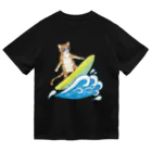 水色気分の猫のサーフィン(水彩ver.) ドライTシャツ