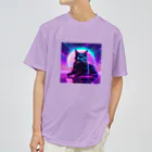 黒猫ファブリックのBlack Cat in The VaporWave World.(蒸気波世界のクロネコ) Dry T-Shirt