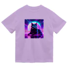 黒猫ファブリックのBlack Cat in The VaporWave World.(蒸気波世界のクロネコ) ドライTシャツ