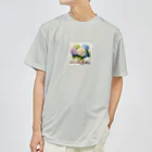 OkometoOmochiの紫陽花とポップコーン ドライTシャツ