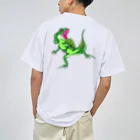 もむのふの爬虫類グッズやさんの水辺の忍者グリーンバシリスクバックプリント Dry T-Shirt