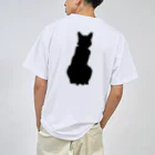 アトリエGINのロシアンブルー銀　猫の100% Tシャツ(黒シルエットVer)  ドライTシャツ