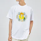 mariechan_koboの031 シロハラインコ オレンジ小花のリース ドライTシャツ