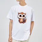 Vasetti_pressのフクロウとコーヒー ドライTシャツ