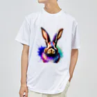 gagalarinnのColorful Watercolor-ウサギ ドライTシャツ