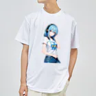 AIオリジナルイラスト　美女男子の青髪美女　名前はミズキ ドライTシャツ