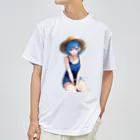 AIオリジナルイラスト　美女男子の華麗なる青髪美少女 ドライTシャツ