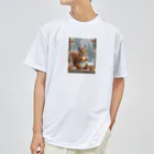 Colorful Canvasの窓辺でクッキーを食べるリス ドライTシャツ