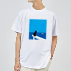 karo///illustrationのデザインにゃんこシリーズ　水平線とネコとカモメ Dry T-Shirt