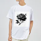 どらねこ商店の水墨画風で薔薇 ドライTシャツ