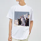 ピンクリボンのねこねこねこ ドライTシャツ