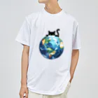 amecatsの地球と黒猫 ドライTシャツ