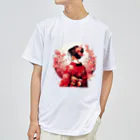 yuchijapanの桜を散らした着物美人イラスト ドライTシャツ