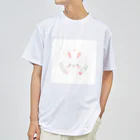 🐶と🐰のフラワーうさぎ ドライTシャツ