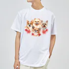 SANKAKU DESIGN STOREのお花の似合う小さい犬たち。 Dry T-Shirt