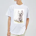 Momojiの犬画のウェスティ2 ドライTシャツ