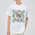 NORIMA'S SHOP のリボンをつけた子猫とアール・ヌーヴォー風レリーフのイラスト ドライTシャツ