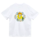 mariechan_koboの031 シロハラインコ オレンジ小花のリース ドライTシャツ