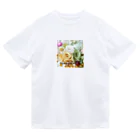meke flowersのレモンイエローとアップルグリーン　ロゴ入り ドライTシャツ