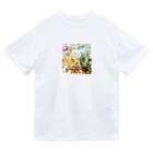 meke flowersのレモンイエローとアップルグリーン　ロゴ入り Dry T-Shirt