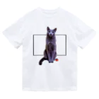 GINのロシアンブルー銀　「猫座り」 Tシャツ② ドライTシャツ