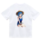 AIオリジナルイラスト　美女男子の華麗なる青髪美少女 ドライTシャツ