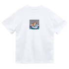 wakuwaku26のお風呂に入るボス猫 ドライTシャツ