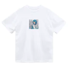 Kyon_IllustItemShopのサイバーパンク風の青髪美少女 ドライTシャツ