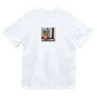 ドット絵ねこさんの窓前お座り猫さん Dry T-Shirt