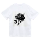 どらねこ商店の水墨画風で薔薇 ドライTシャツ