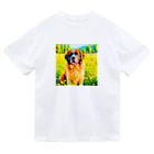 犬好きのしましまの水彩画の犬 花畑のセントバーナードのイラスト Dry T-Shirt