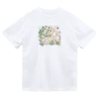 SCHINAKO'Sのエーデルワイスと白いガーベラとうさぎさん Dry T-Shirt