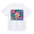 NORIMA'S SHOP の薔薇、芍薬、牡丹のボタニカルブーケと螺鈿模様の壁紙イラスト ドライTシャツ